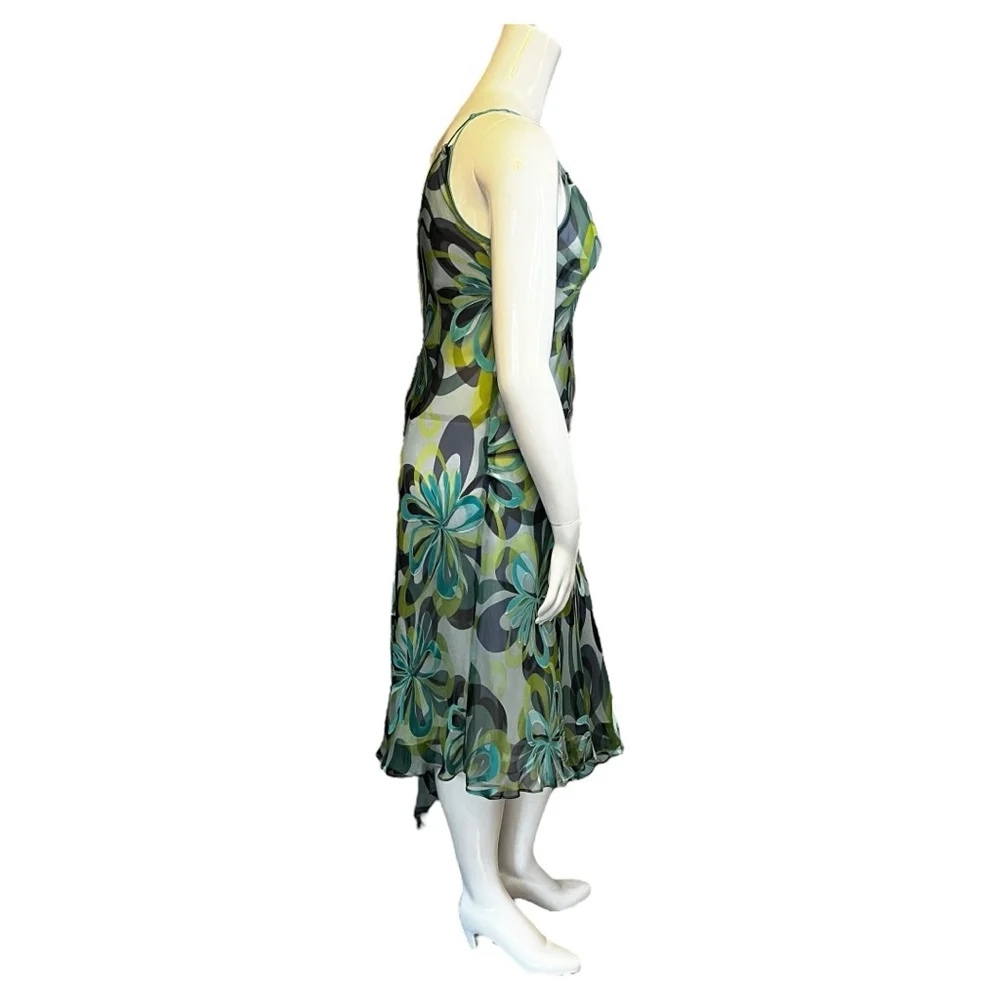 Planet UK Silk Slip Dress Green/Blue Mermaid Floral Size 14 - Picture 10 of 16